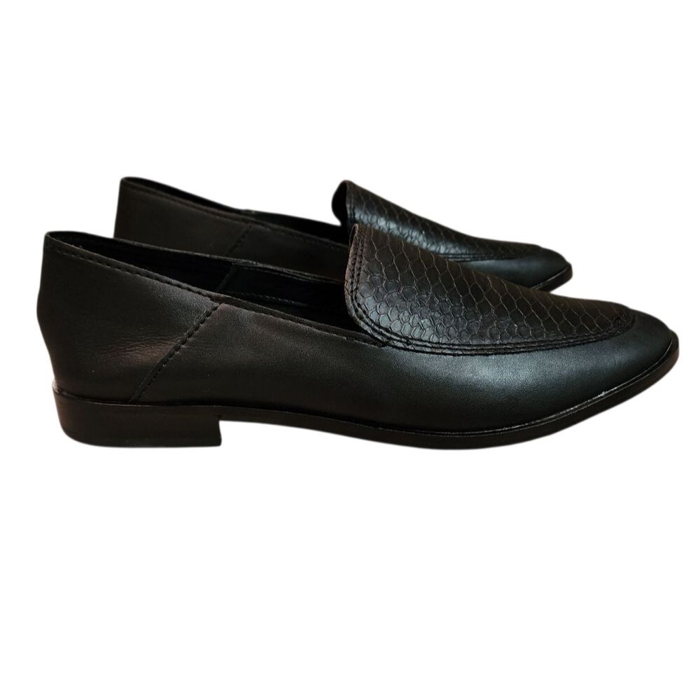 Dolce Vita Loafer Women 7.5 M Black Leather Croc Embossed Slip On Stella Preppy